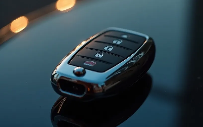 Car key fob close up showing electronic components for programming service Dallas Fort Worth