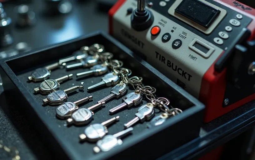 Mobile key cutting machine with key blanks for on-site service in Dallas Fort Worth