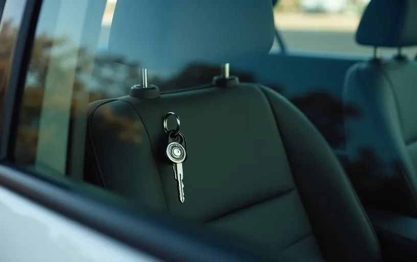 Keys locked inside car visible through window - emergency car lockout service Dallas Fort Worth